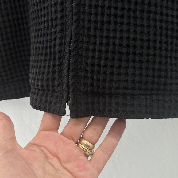 Eileen Fisher Waffle Knit Jacket LARGE Black Stretch LS Lyocell Organic Cotton - Picture 5 of 12